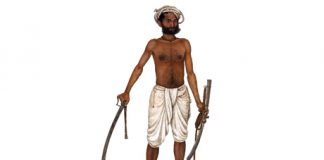 Kala au sabre tiré, détail d'une miniature indienne, 1816.